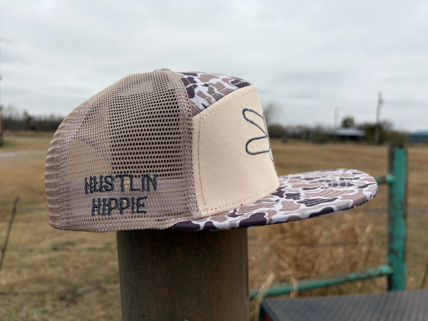PL Series 7 Panel Mesh Snapback- TAN/CAMO- GREY LOGO w/ BOLD style