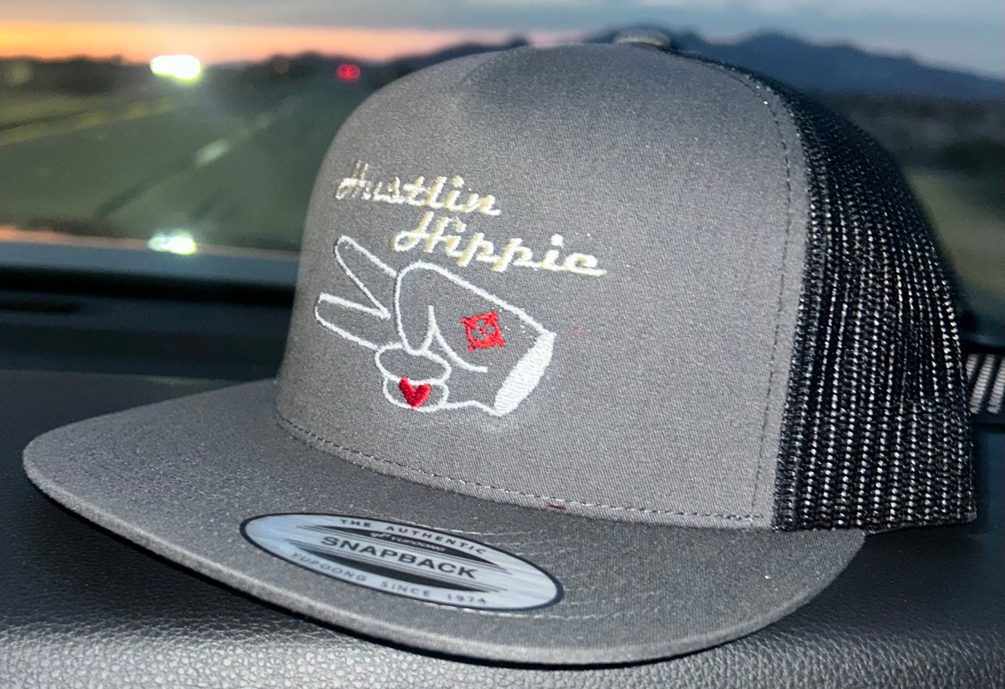 Yupoong 6006 Classic Snapback Hat- GREY/BLACK- w/ OG style