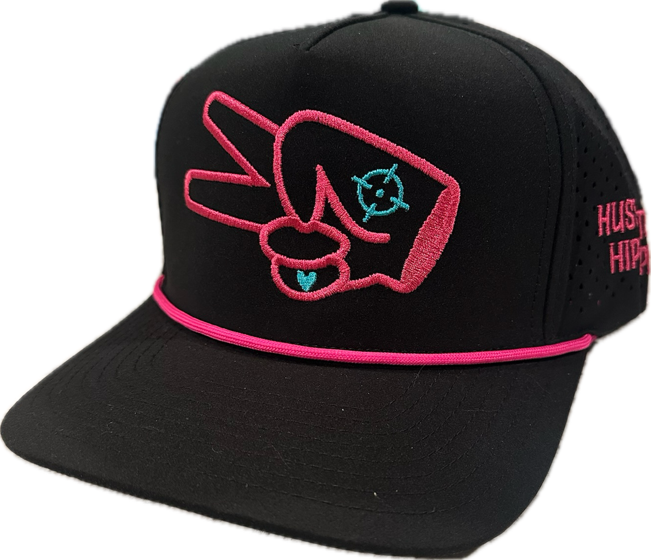 PL Series Hydro Cap-BLACK- HOT PINK LOGO w/ BOLD style + Rope