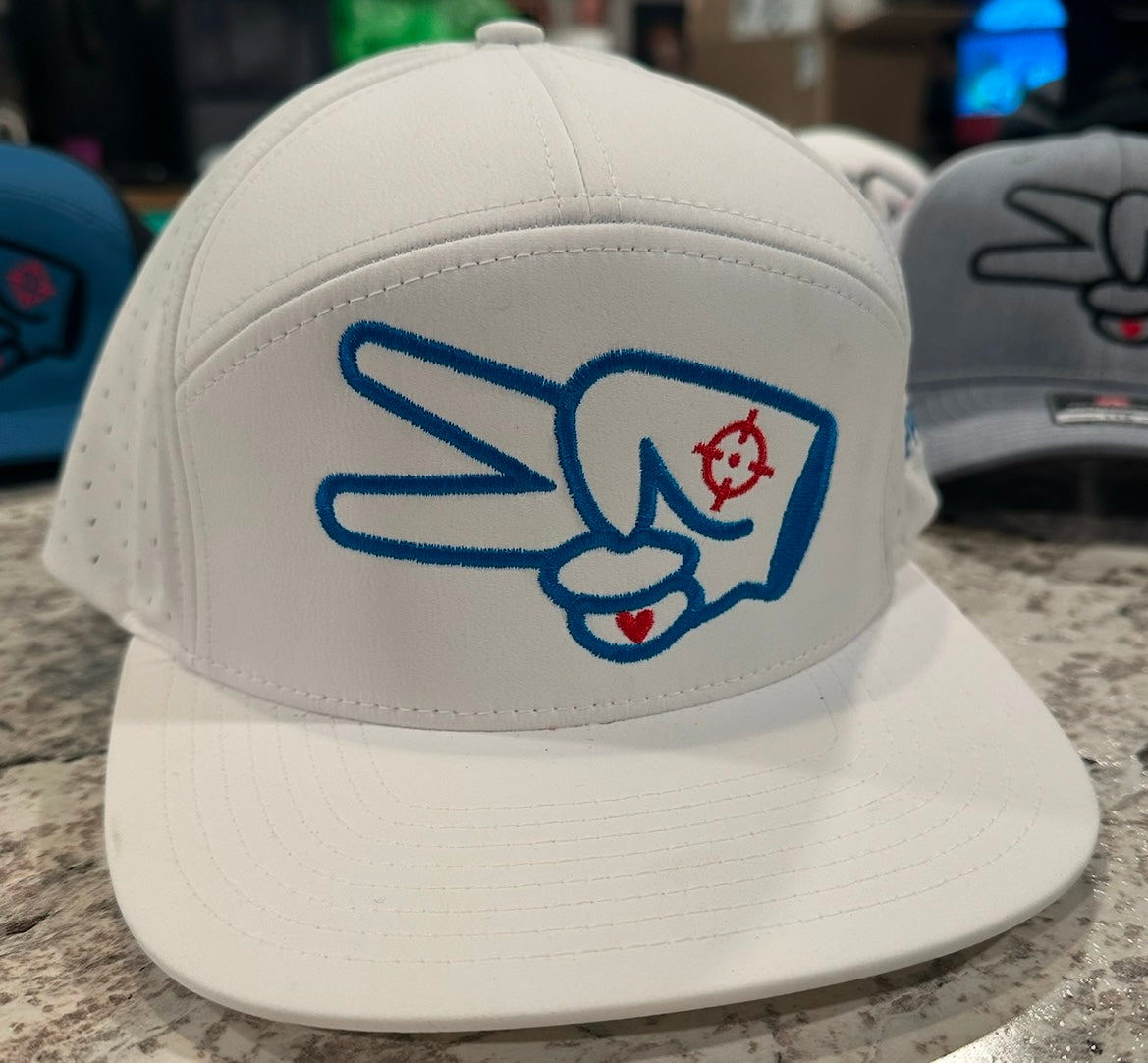 Richardson 169 Hat- SOLID WHITE- BLUE LOGO w/ BOLD style