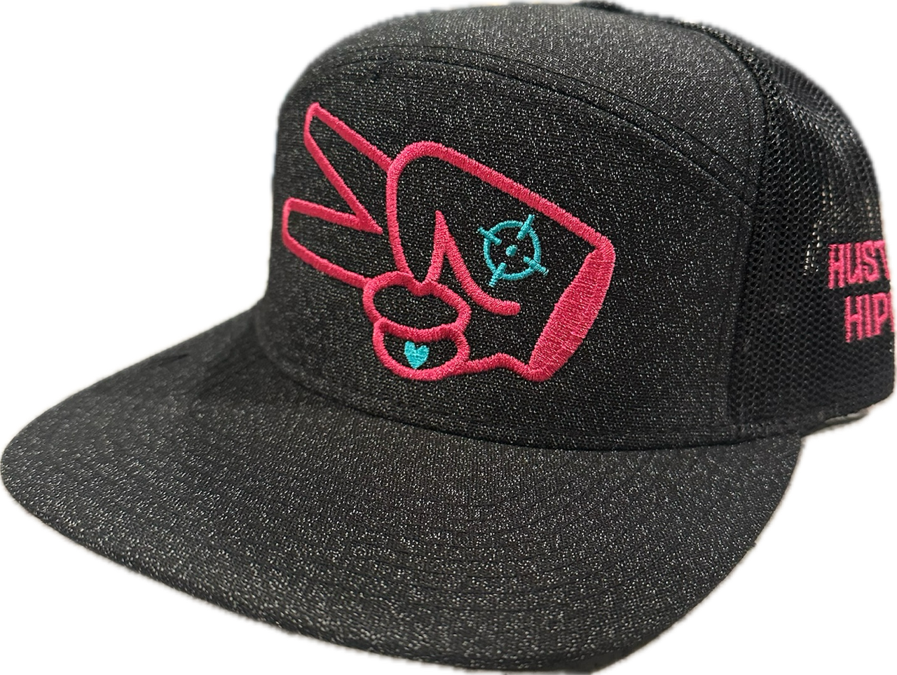 Pacific P710 Hat- HEATHER DARK GREY/BLACK- PINK LOGO w/ BOLD style