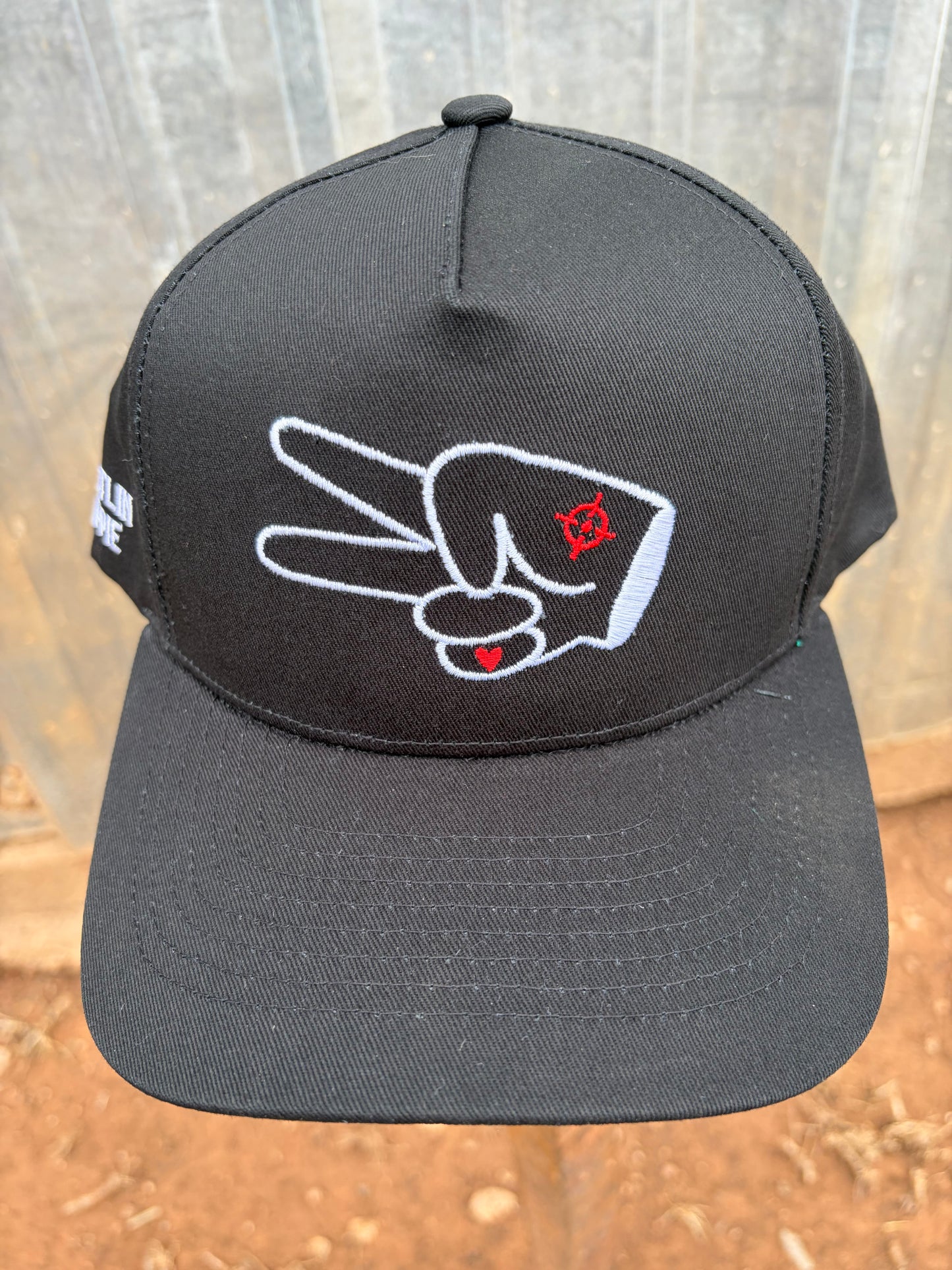 PL Series 5 Panel Curved Bill Snapback Hat- SOLID BLACK- WHITE LOGO w/ Bold Style