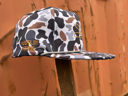 PL Series 5 Panel Snapback Hat w/Rope- CAMO- BROWN LOGO w/ Bold Style