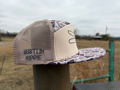 PL Series 7 Panel Mesh Snapback- TAN/CAMO- GREY LOGO w/ BOLD style