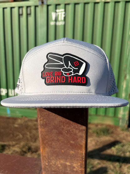 PL Series Hydro Snapback- LIGHT GRAY- RUBBER LOGO w/LOVE BIG GRIND HARD