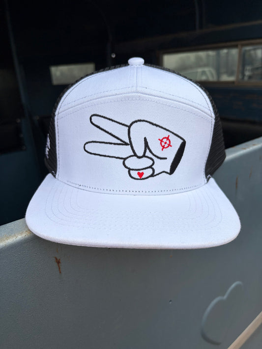 PL Series 7 Panel Mesh Snapback- WHITE/BLACK- BLACK LOGO w/ BOLD style