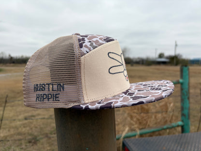 PL Series 7 Panel Mesh Snapback- TAN/CAMO- GREY LOGO w/ BOLD style