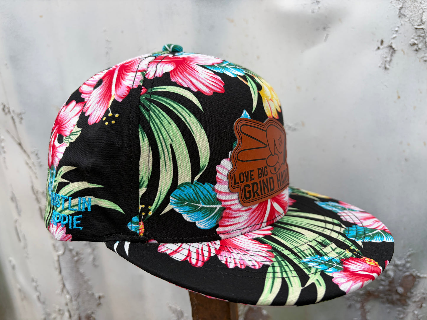 PL Series 5 Panel Snapback Hat- FLORAL- “Love Big, Grind Hard” Patch