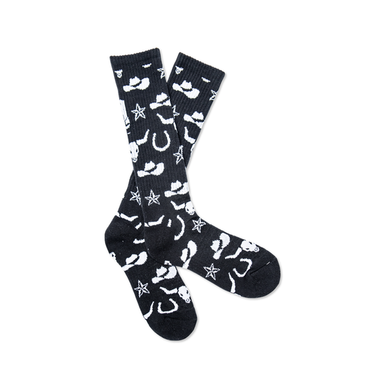 Get Western Black and White Performance Boot Socks
