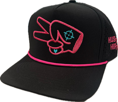 PL Series Hydro Cap-BLACK- HOT PINK LOGO w/ BOLD style + Rope