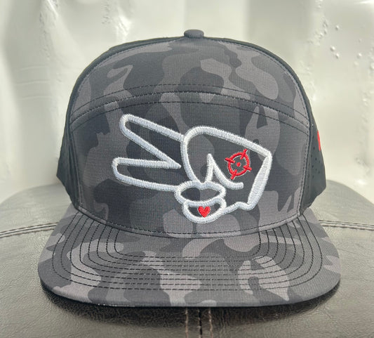 PL Series Hydro Cap- DARK GREY CAMO/BLACK- WHITE LOGO w/ BOLD style