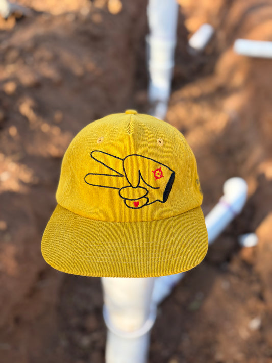 PL Series Corduroy Snapback Hat- MUSTARD YELLOW- BLACK LOGO w/ BOLD style
