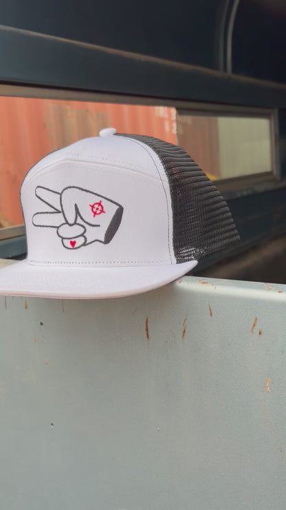 PL Series 7 Panel Mesh Snapback- WHITE/BLACK- BLACK LOGO w/ BOLD style